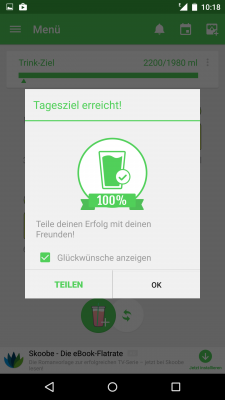 Du erhältst Glückwünsche der App sofern dein Tagesziel erreicht ist. Dieses teilst du bei Bedarf über deine Messenger-Dienste.