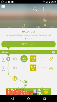 Deine Eintragungen erscheinen auf der Startseite bei deinem Diabetes Monster.
