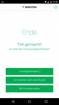 Nach Trainingsende lässt du eine Eintragung in deinen Kalender vornehmen, teilst dein Ergebnis mit Freunden oder legst einen weitere Trainingsrunde ein.
