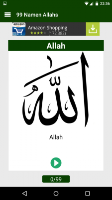 Die 99 Namen Allahs werden ebenfalls angezeigt.