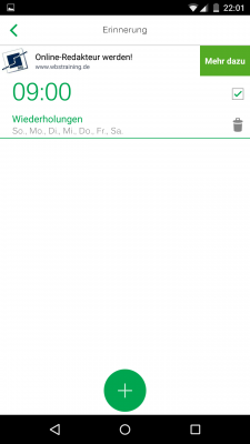 Bei Bedarf stellst du dir Erinnerungen um dein Training nicht zu verpassen.