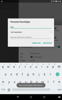Hier regelst du die Zugriffsrechte und verfasst eine kleine Nachricht