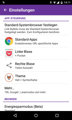 Link Bubble bietet viele Einstellungsmöglichkeiten.