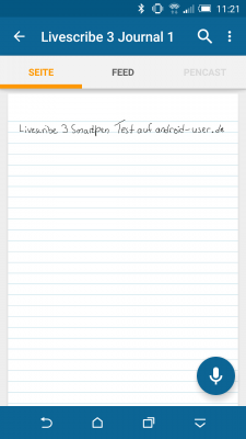 Die vom Smartpen aufgezeichneten Buchstaben landen sofort im Journal der App Livescribe+.