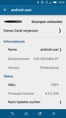 Mit der App ,,Livescribe Link`` spielst du Software-Updates ein oder erkundigst dich nach dem Akkustand.