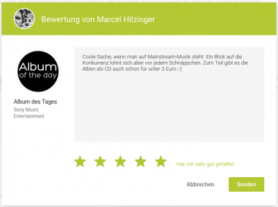 Die neue Bewertung beschränkt sich auf das Sterne-Rating und ein Textfeld. 