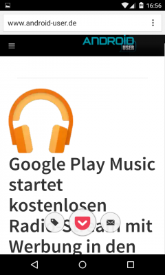 Nach dem Speichern werden drei Buttons angezeigt, die einen direkten Zugriff auf die Pocket-App, die Tagging-Funktion und eine zusätzliche Teilen-Funktion.