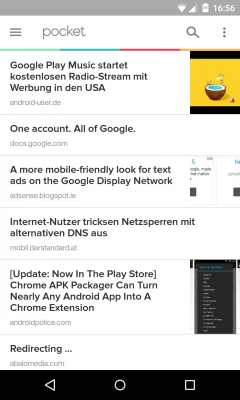 Der Überblick über alle Artikel, die in Pocket gespeichert sind.