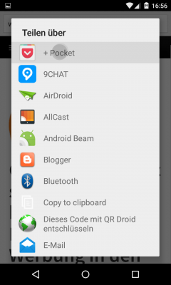 Über das "Teilen"-Menü deines Browsers wird der Artikel an Pocket übergeben.