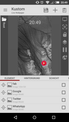 Alle Buttons sind erstellt und animiert. Ebenso haben wir uns eine Uhrzeit erstellt, die in die Bildschirmmitte hinein scrollt.