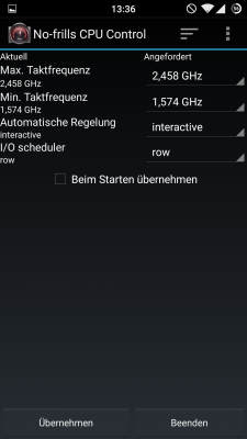 Mit der App No-frills CPU Control und Root-Rechten lässt sich die CPU übertakten und untertakten.