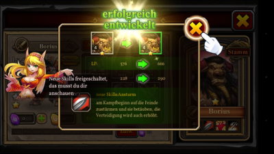 Du entwickelst die Fähigkeiten deiner Kämpfer weiter.