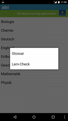 Du klickst auf eines der Fächer, um den Glossar oder den Lern-Check zu öffnen.