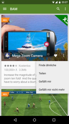  Je mehr Apps du likest, desto besser werden die Vorschläge von BAM.