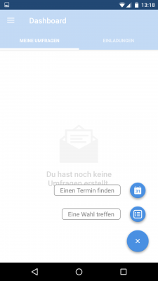 Über den Plus-Button wählst du aus, ob ein Termin gefunden oder eine Veranstaltung erstellt werden soll.