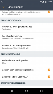 In den Einstellungen wählst du aus, welche Dateien entfernt werden sollen. 