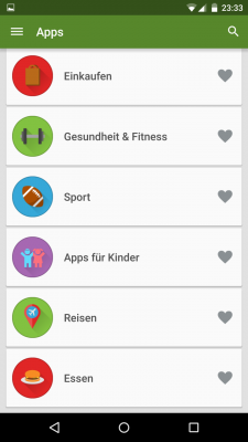 Die Apps sind in Kategorien geordnet.
