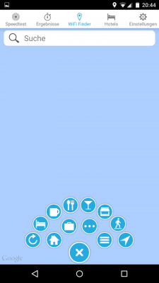 Durch einen Klick auf den Plus-Button besteht die Möglichkeit die Suche nach Hotspots zu filtern. 