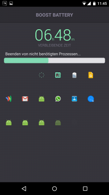 Der Klick auf den One-Klick-Booster beendet kurzfristig derzeit nicht benötigte Anwendungen und erhöht so deine Akku-Laufzeit.