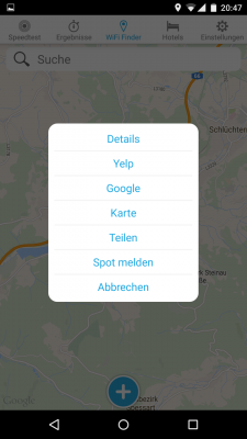 Mit einem Klick auf den Info-Button besteht die Möglichkeit sich den Ort mittels Suchmaschine anzeigen zu lassen.