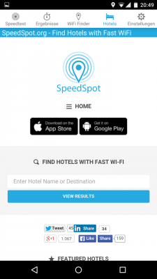  Der Tab Hotels sucht Hotels in deiner Nähe mit Hotspot. Diese müssen allerdings bei der App hinterlegt sein. 