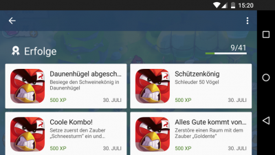 Rovio speichert keine Spielstände bei Google Play Games, lediglich die Erfolge bleiben erhalten.