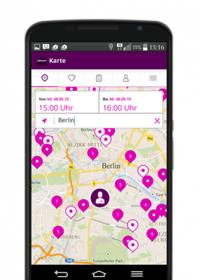 Die Karte zeigt auf den ersten Blick, welche Fahrzeuge in der Umgebung zu finden sind.