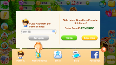 Deine Farm-ID teilst du per Facebook oder Mail.