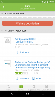 Vorhandene freie Stellen in deiner Nähe werden angezeigt. 