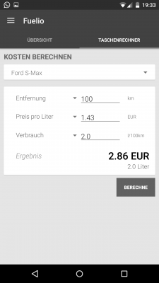 Mit dem Taschenrechner kannst du dir die Kosten pro Kilometer ausrechnen lassen. 