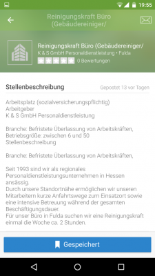 Per Klick auf eine Anzeige erhältst du eine Stellenbeschreibung. Diese speicherst du bei Bedarf.