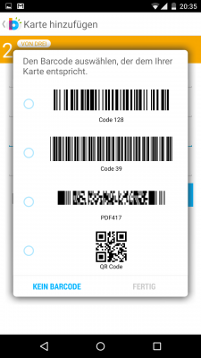 Sollte sich ein Barcode nicht scannen lassen wählst du manuell einen aus. 