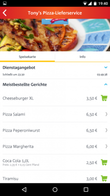 Durch einen Klick auf den Einkaufswagen fügst du die Speisen deiner Bestellung hinzu. 