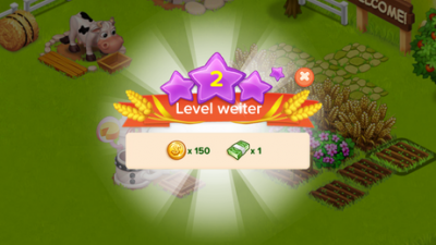 Das erste Level ist geschafft. Mit jedem Level erhältst du neue Farmgegenstände freigeschaltet. 