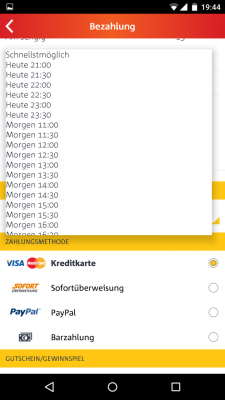 Die Lieferung kann schnellstmöglich oder bis zu 24 Stunden später erfolgen. Die Bezahlung ist in mehreren Varianten möglich.