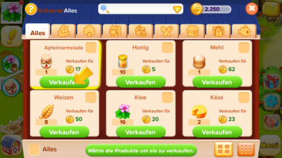Alle deine erwirtschafteten Produkte gelangen in den Farm-Shop. Dort musst du sie klug verkaufen um Geld zu erwirtschaften. Aber vergiss nicht damit auch deine Tiere zu füttern. 