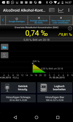 Alcodroid bietet dir einen einfachen Überblick über deine Trinkgewohnheiten.