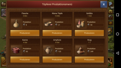 Wähle aus, was deine Töpfereien produzieren sollen.
