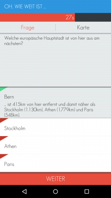 Innerhalb der vorgegebenen Zeit muss die Frage beantwortet werden. Ist deine Antwort richtig wird die Antwortmöglichkeit grün markiert.