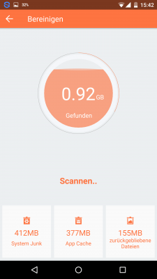 Durch das Scannen bereinigt die App dein Telefon von Junk-Dateien.