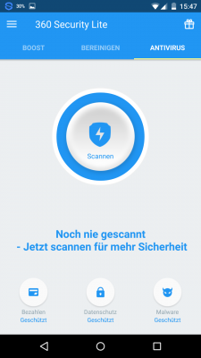 Mit der Antivirus-Funktion scannst du dein Telefon nach Viren ab.