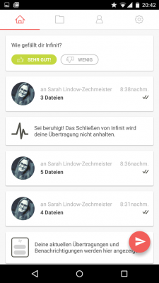 Die aktuellen Übertragungen werden auf dem Homescreen angezeigt. 