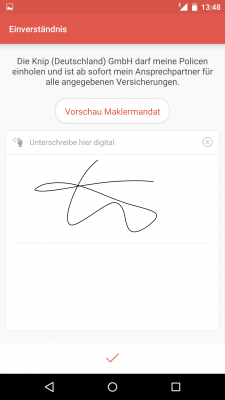 Durch deine digitale Unterschrift darf Knip auf deine Versicherungspolicen zugreifen.