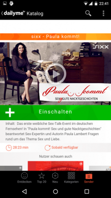 Ein Klick auf den Einschalten-Button fügt den Sender oder das Format deiner Clipliste hinzu.