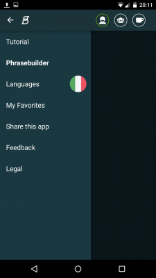 Im App-Menü änderst du die Sprache oder teilst die App.