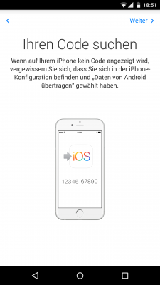 Auf dem Android-Gerät erscheint ein Hinweis, den Code auf dem iPhone/iPad zu suchen.