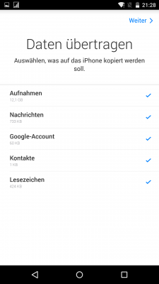 Anschließend kannst du festlegen, was importiert werden soll.