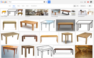 An einer so banalen Anfrage wie "Tisch" langweilt sich Google und schlägt dir deshalb automatisch ein paar Unterkategorien vor.