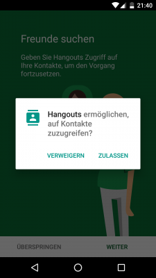 Bereits beim ersten Start von Google Hangouts erscheint dieser Hinweis.