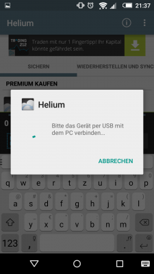 Um Helium nutzen zu können, ist es zwingend erforderlich, sein Smartphone per USB mit dem PC zu verbinden und die dort vorher installierte Client-Software zu nutzen.